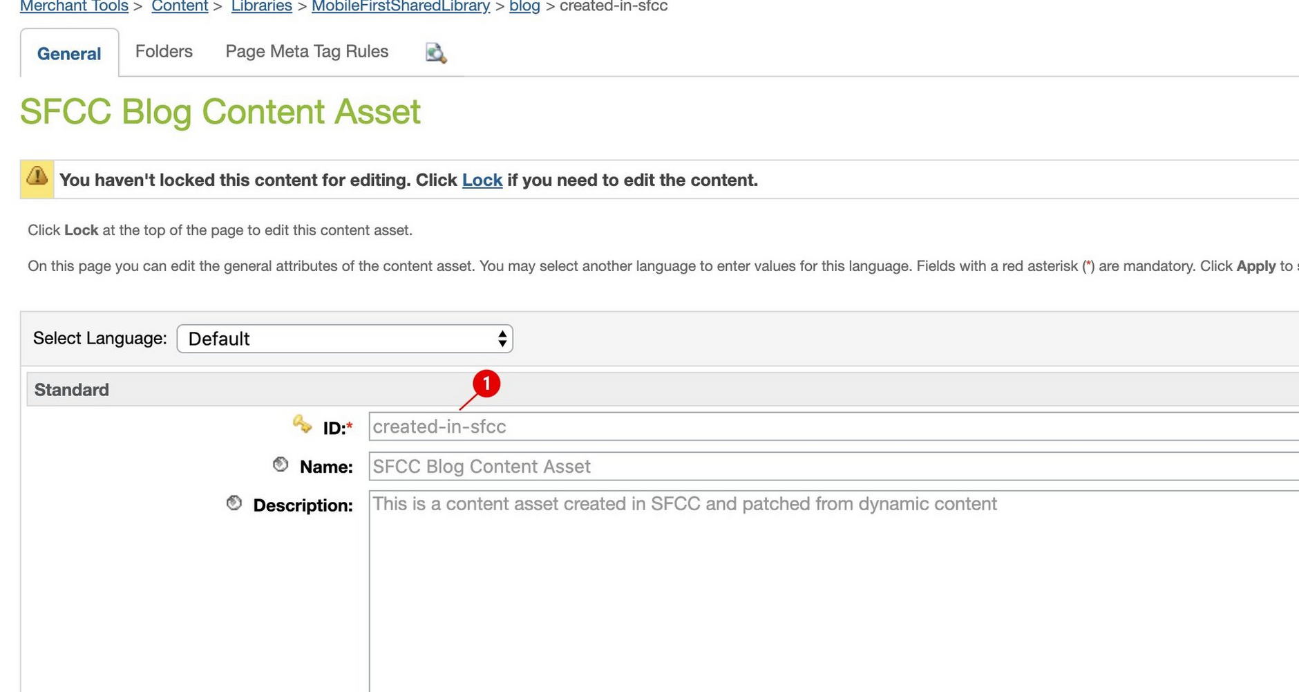 A content asset created in SFCC Business Manager