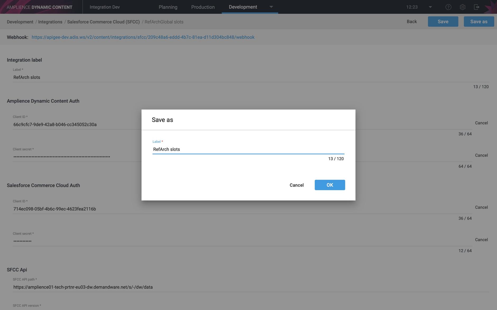 Creating a copy of the integration with a new label