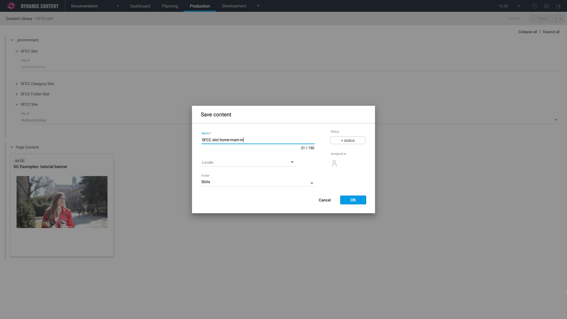 Creating a slot from the SFCC slot type