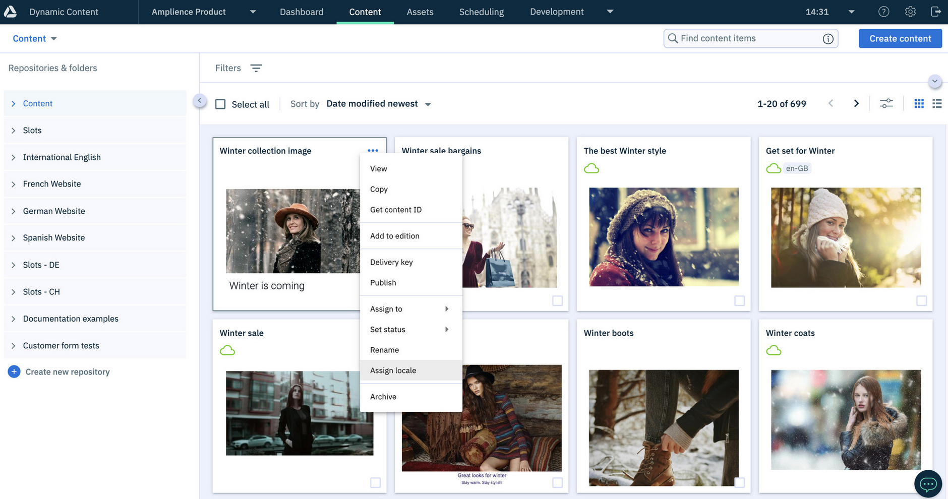 Assign a locale from the item's contextual menu