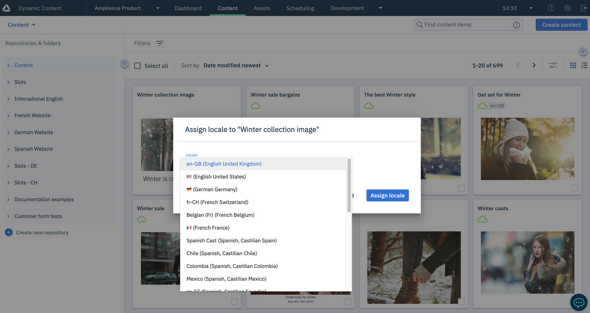 Choosing from the list of available locales