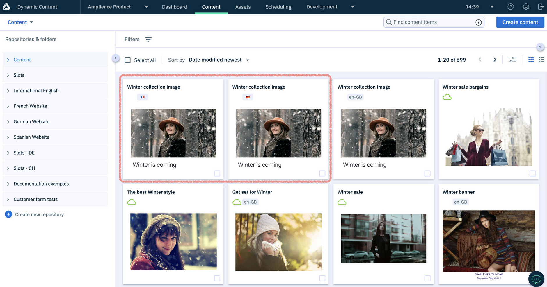 A variant of the content item is created for each selected locale