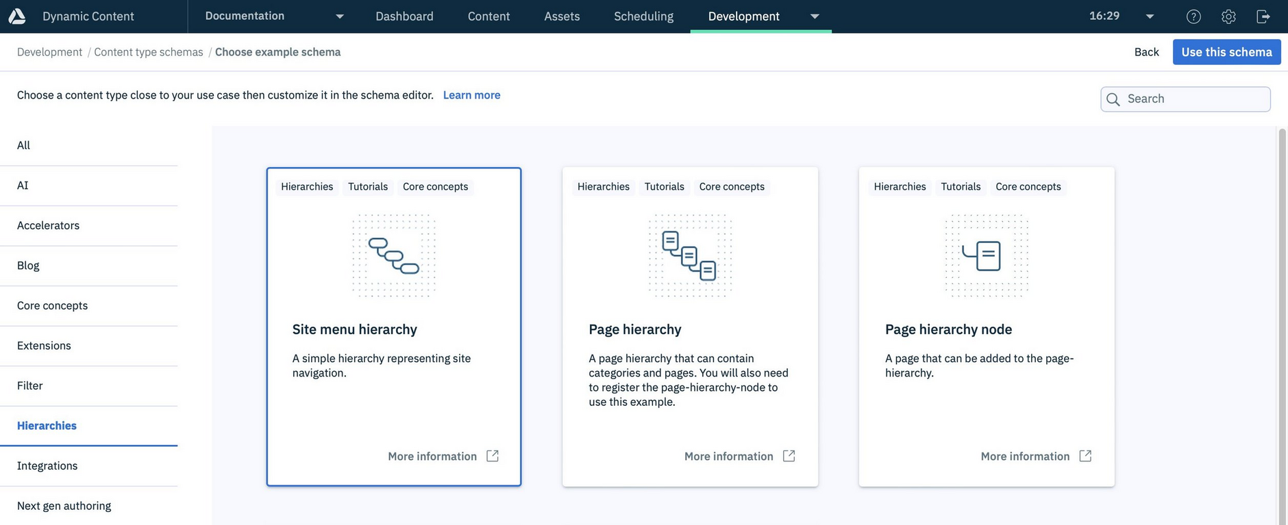 The site menu hierarchy schema example in Dynamic Content has been updated to support drag and drop