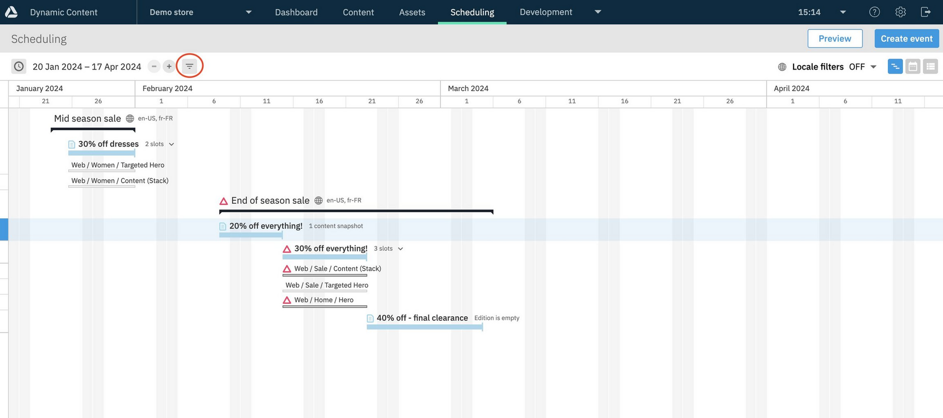 Open the slot browser to choose which slots to use as timeline filters
