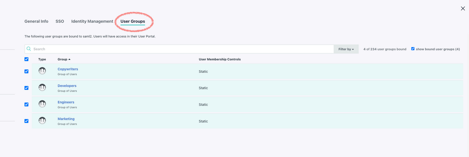 Adding the teams or user groups to the identity provider