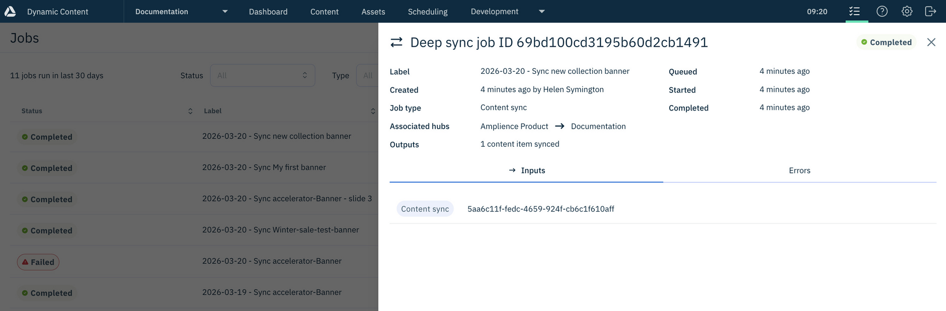 Sync panel in Jobs list