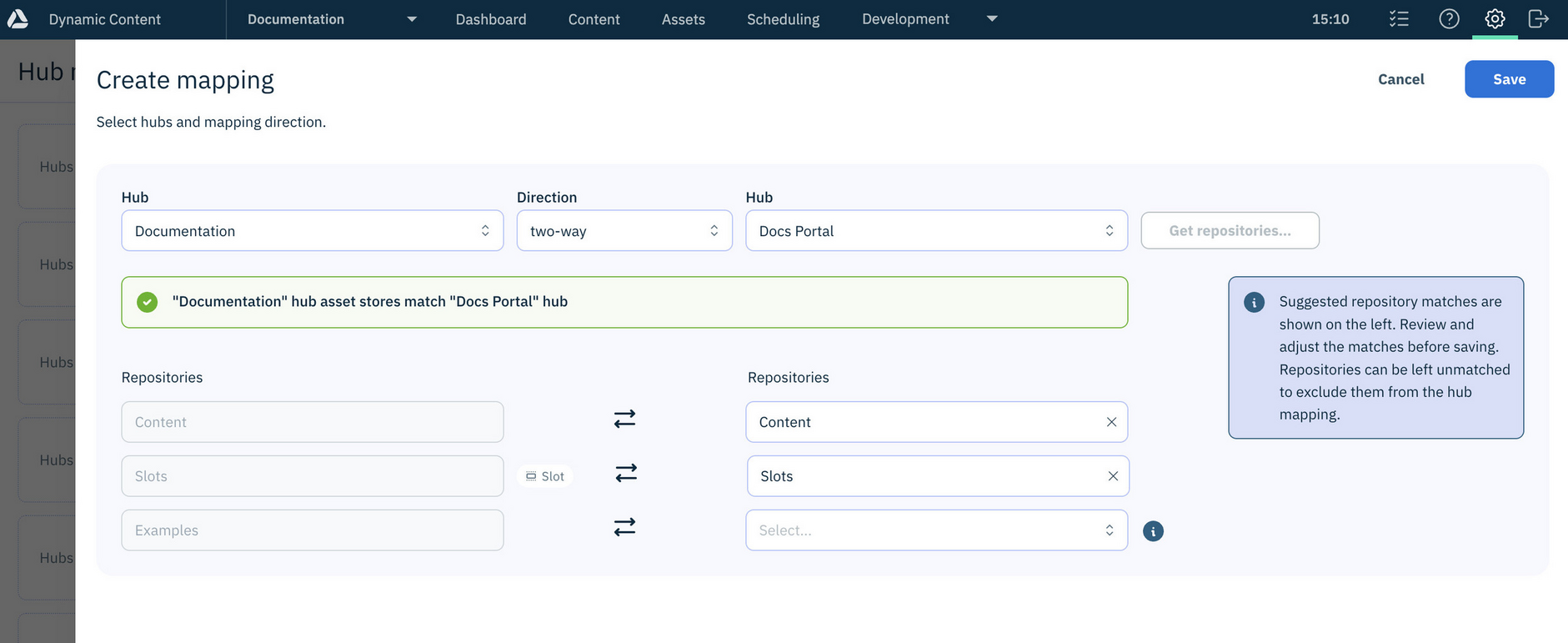 Suggested repository mappings in Dynamic Content