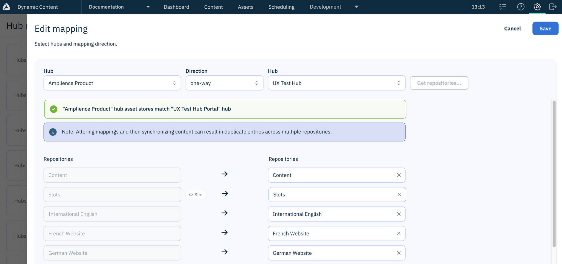 Suggested repository mappings in Dynamic Content