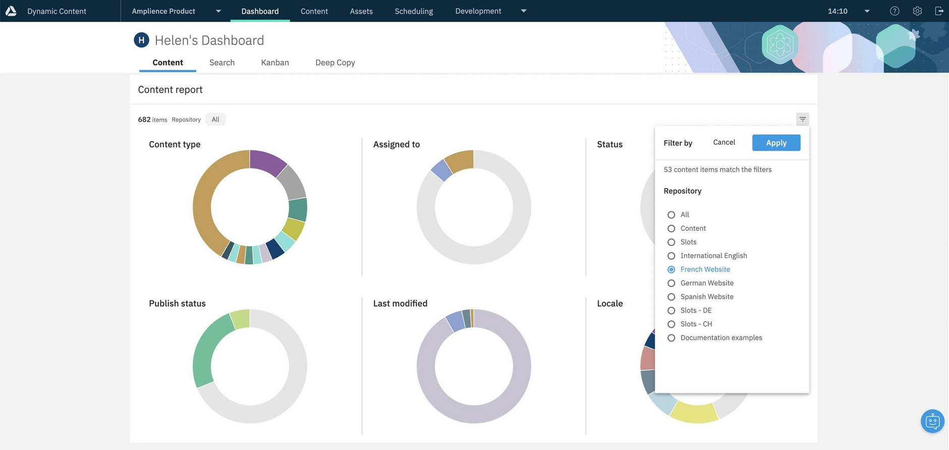 You can choose to filter the content report to only show a summary of content in the specified repository