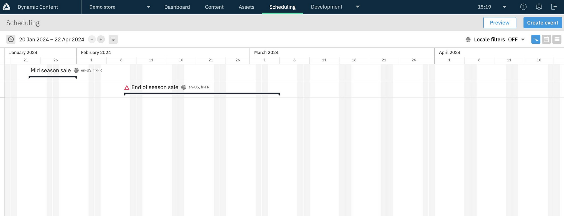 Events in a three month view