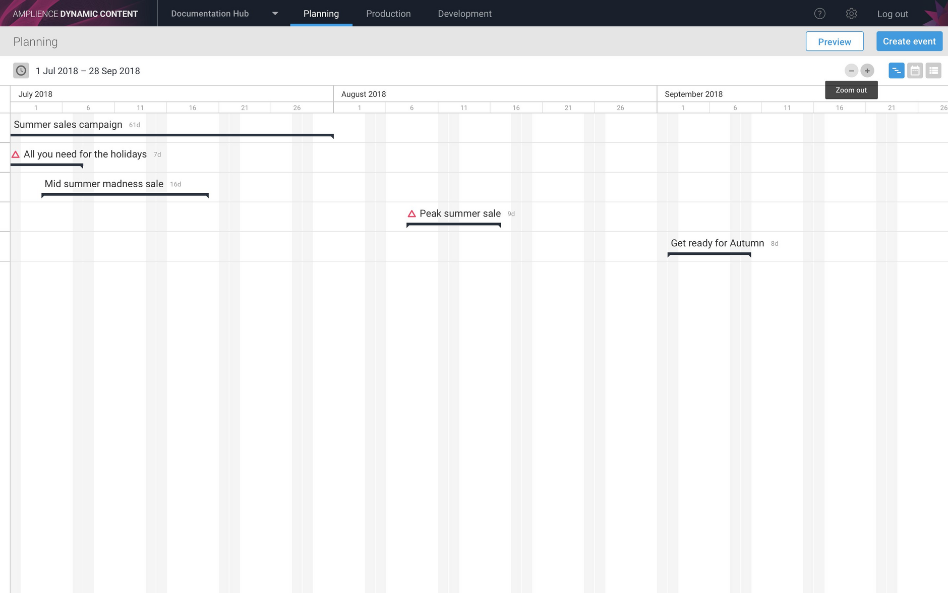 Events in a three month view