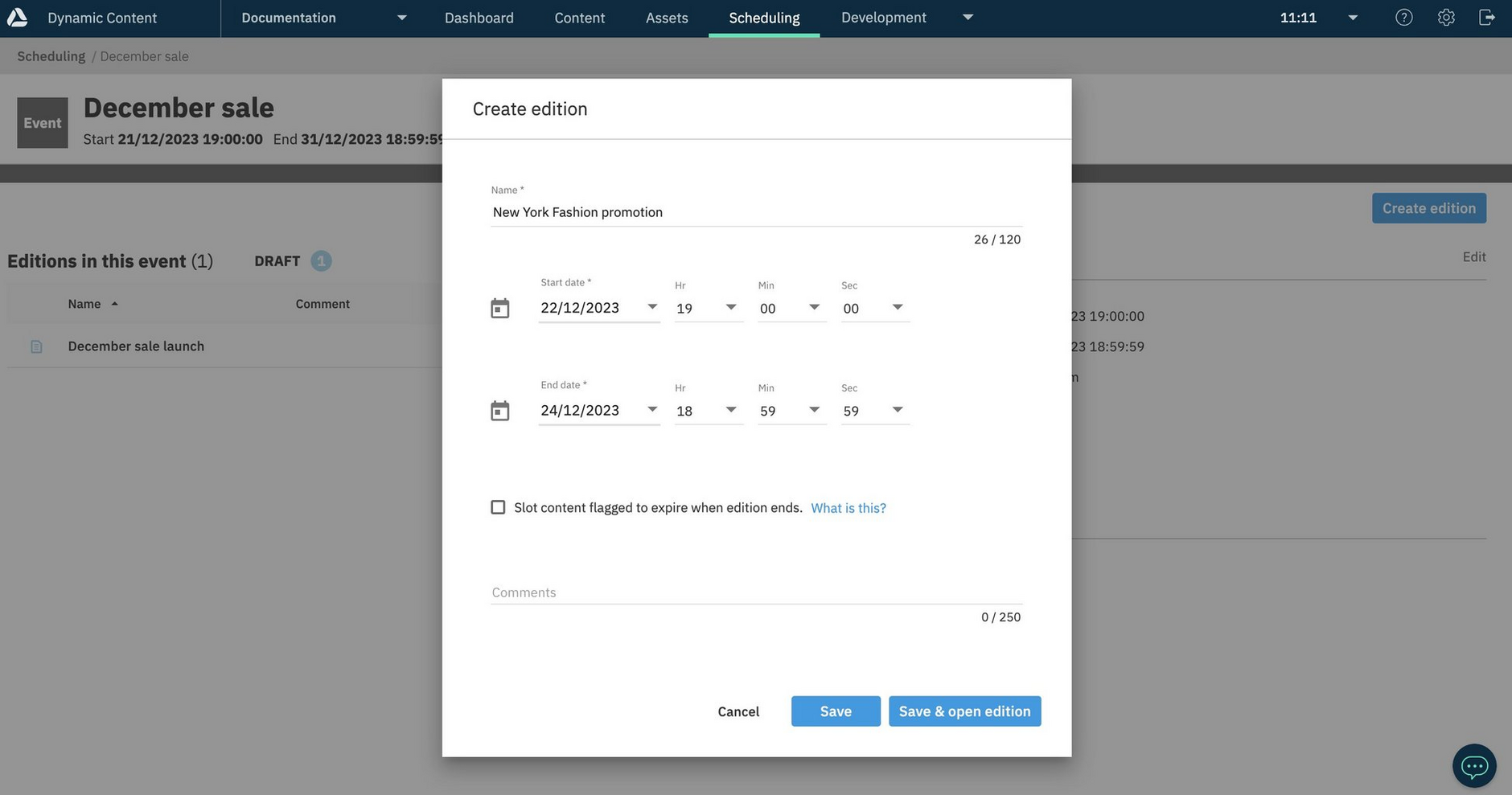 When you create, view or edit an edition its start and end date will be in the currently selected time zone.