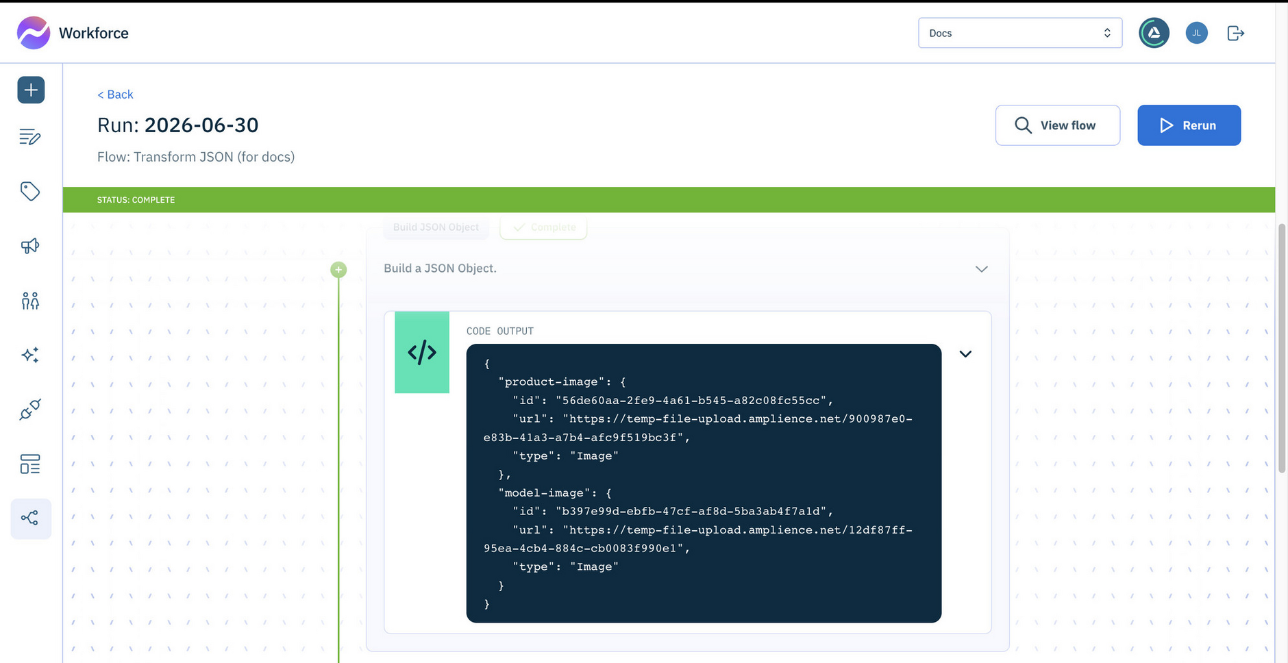 The output of the Build JSON object
