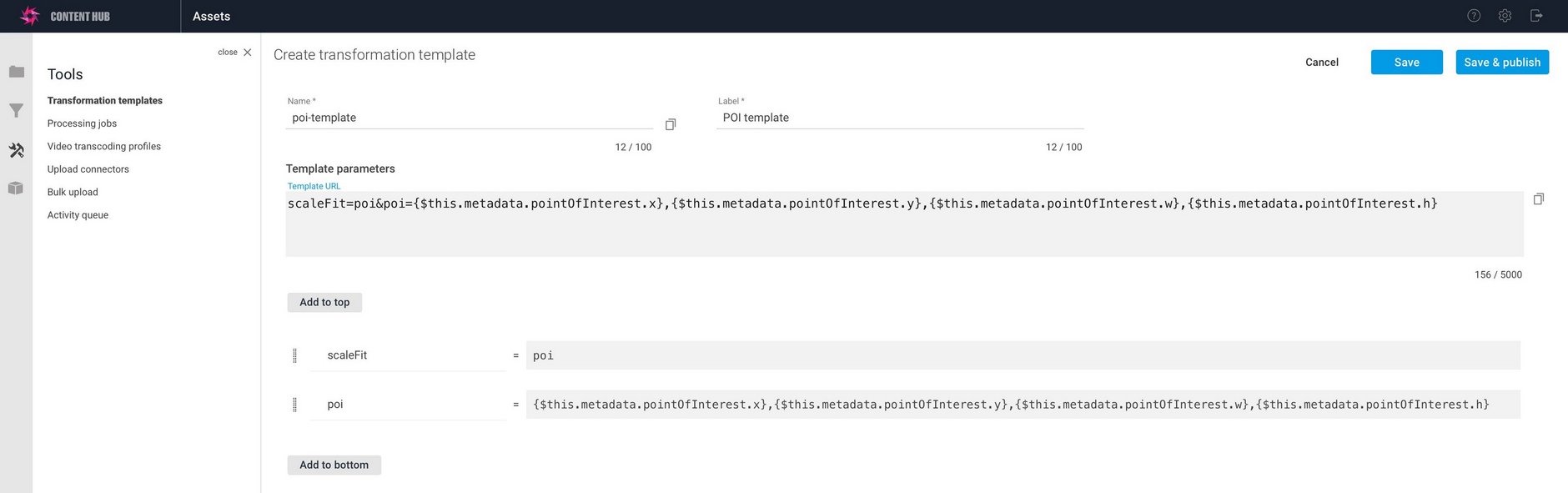 A more complex example using POI metadata added to a template.