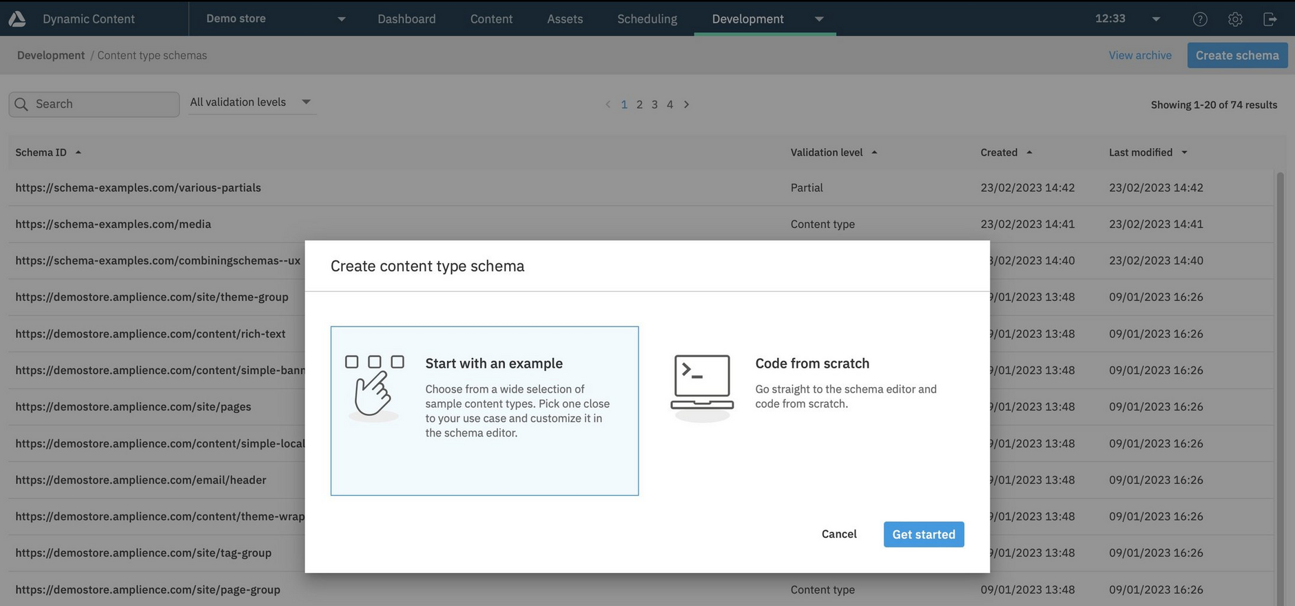 "When creating a schema you can choose one of our examples or build your own"