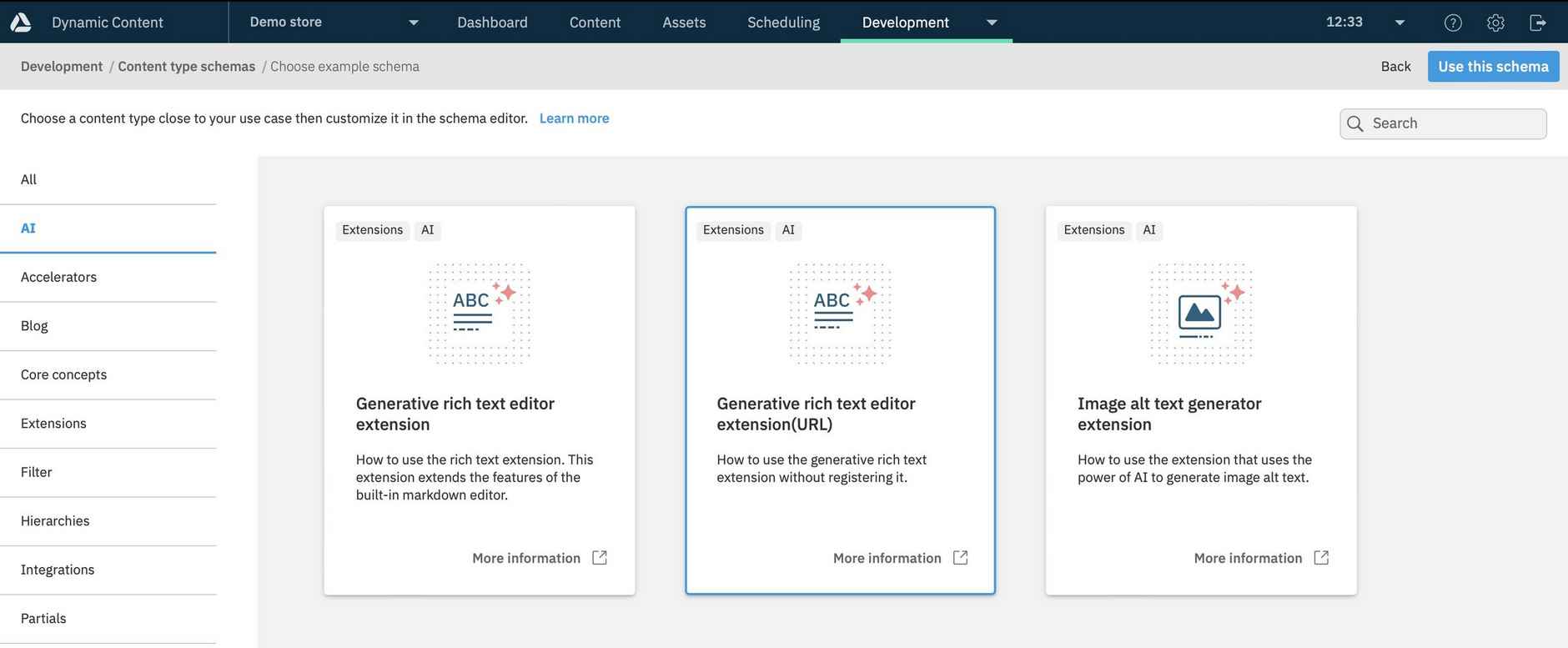 "The content type schema examples"