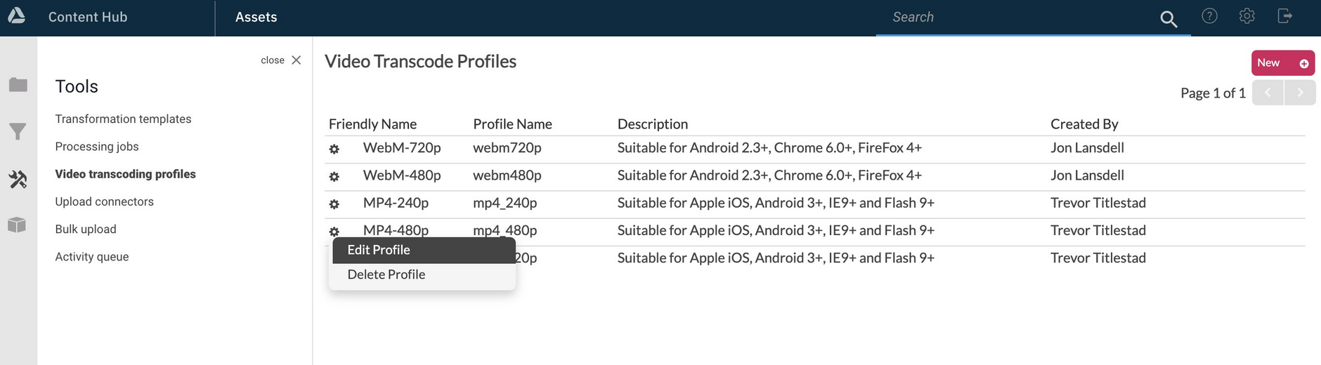 You can edit existing profiles by choosing Edit profile from the profile menu