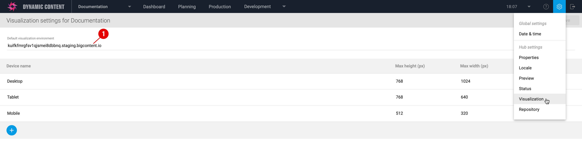 The virtual staging domain is shown in visualization settings