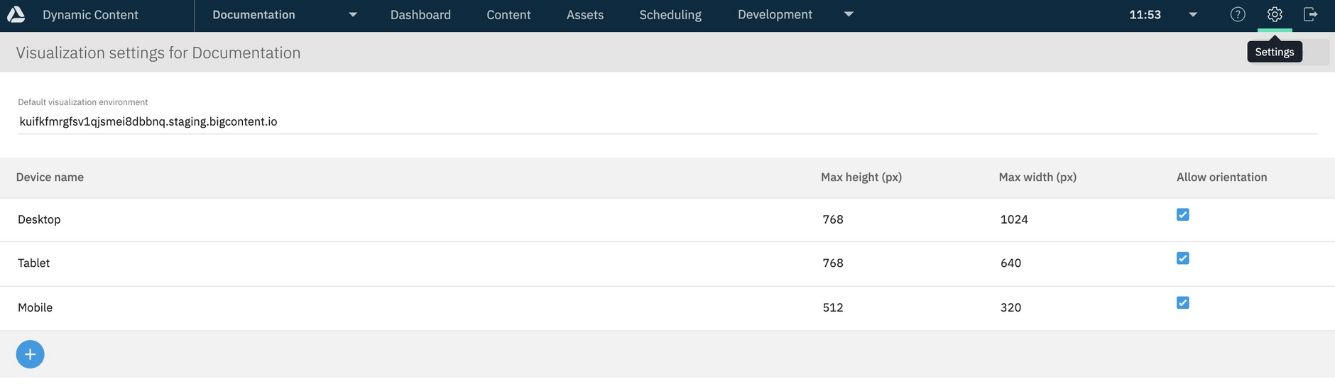 Visualization settings