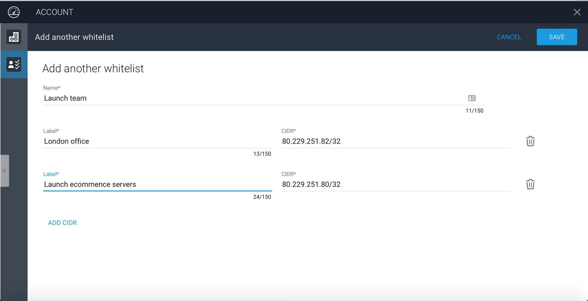 Setting up a whitelist