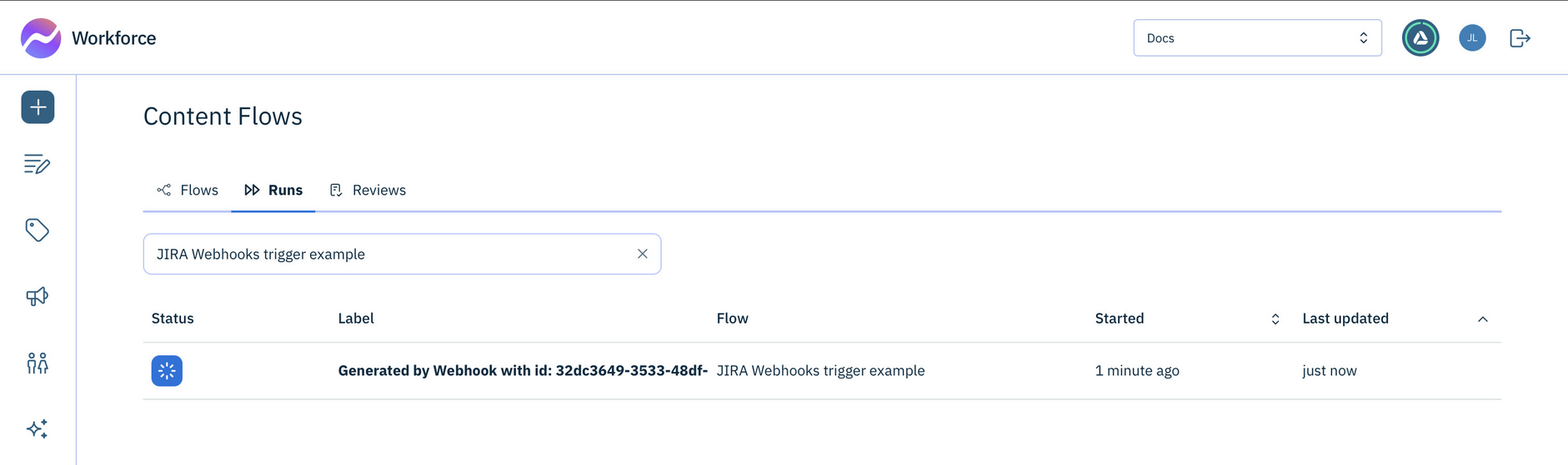 The webhook is triggered and the flow is run. The new run is shown in the runs list