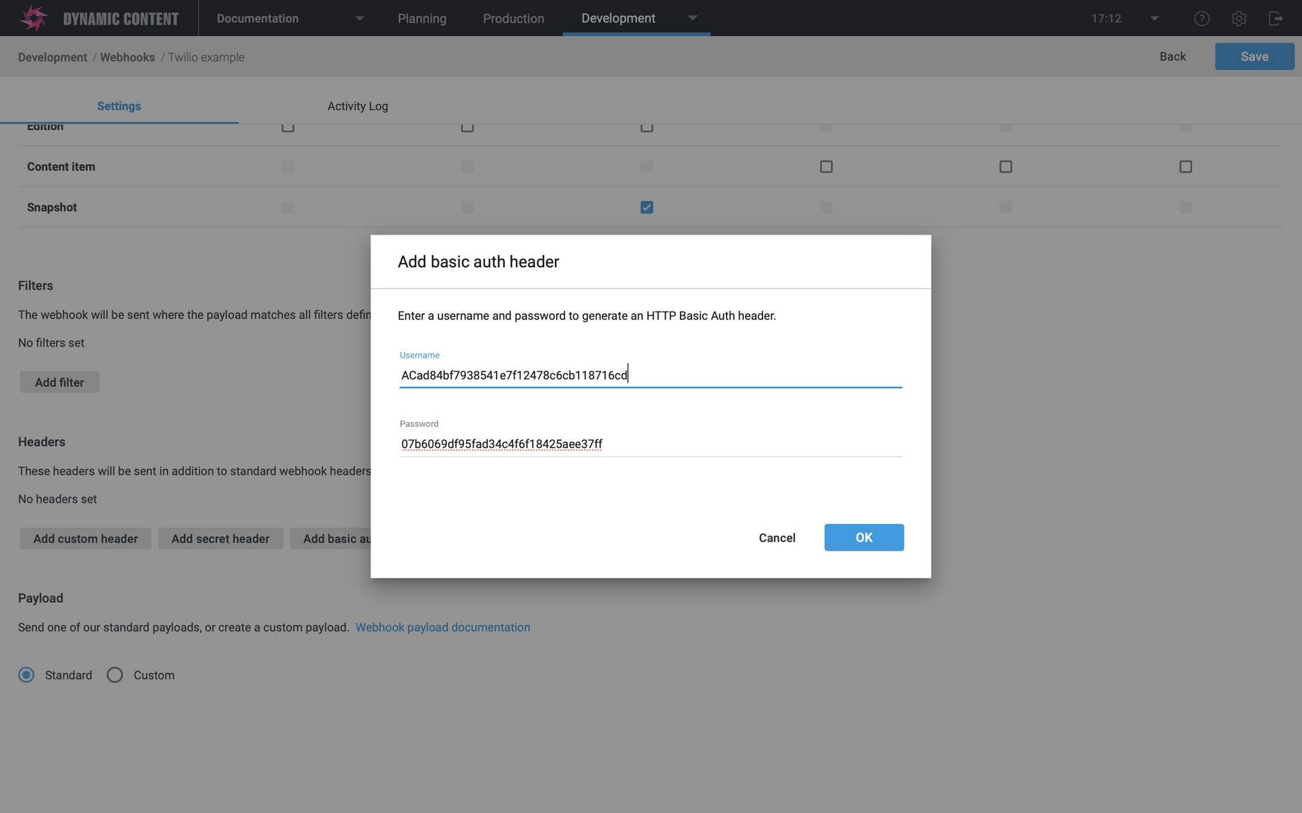 Creating a basic auth header