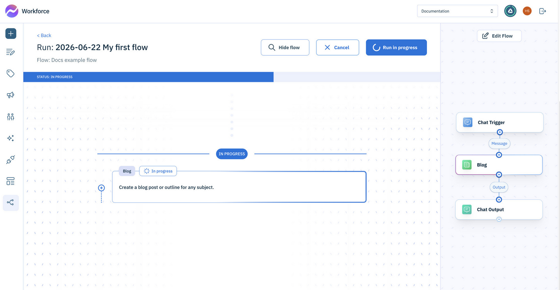 Click view/hide flows to view progress within the flow