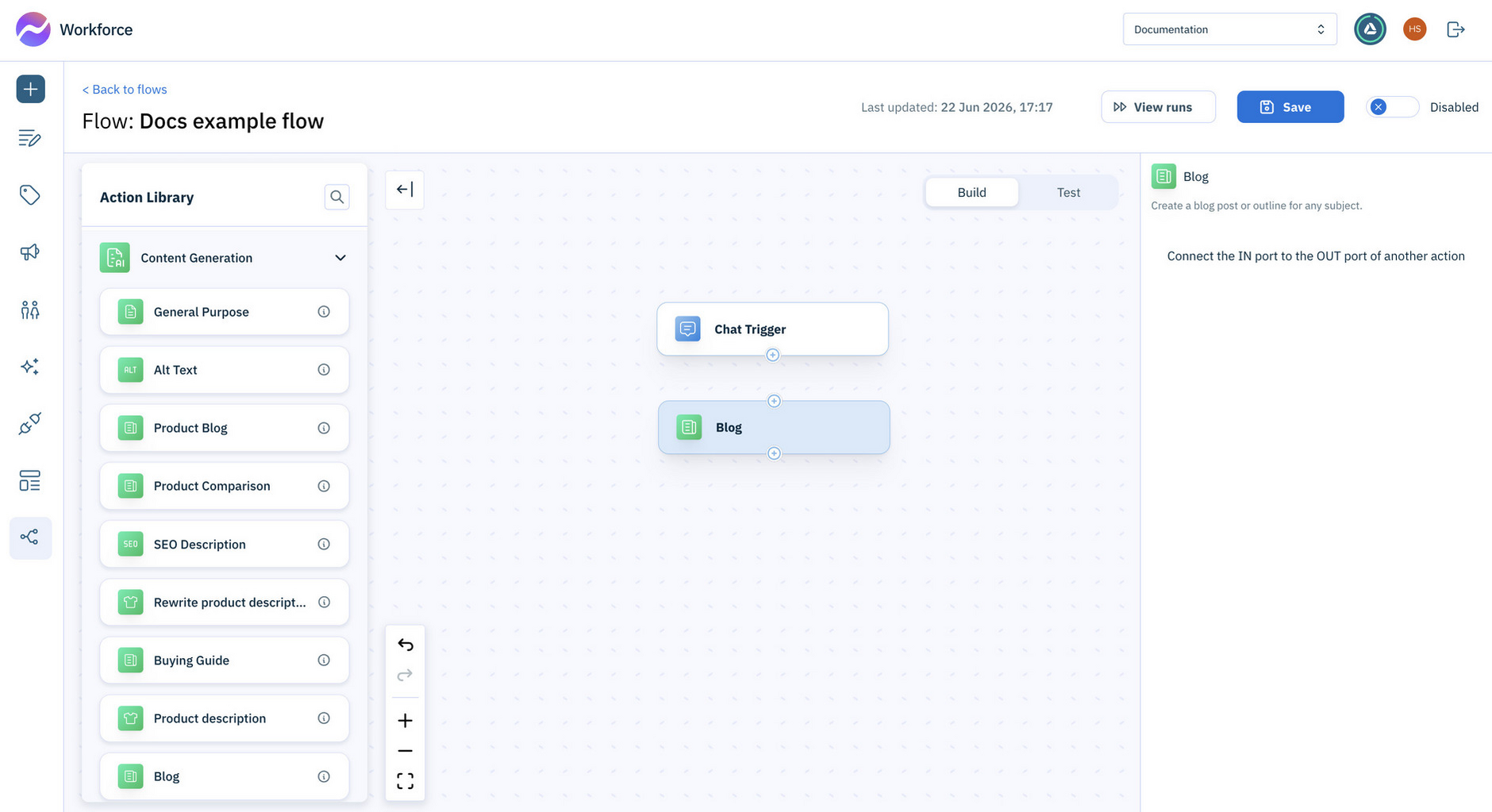 Add the blog action to the flow