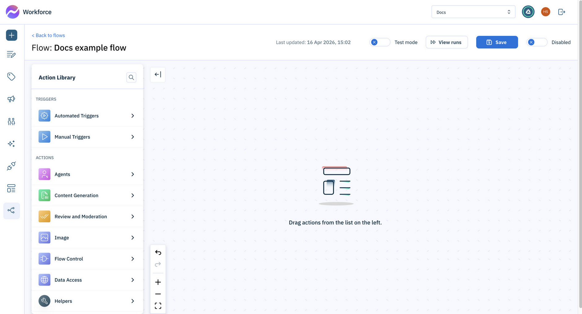 The flow designer opens ready for you to start building a flow