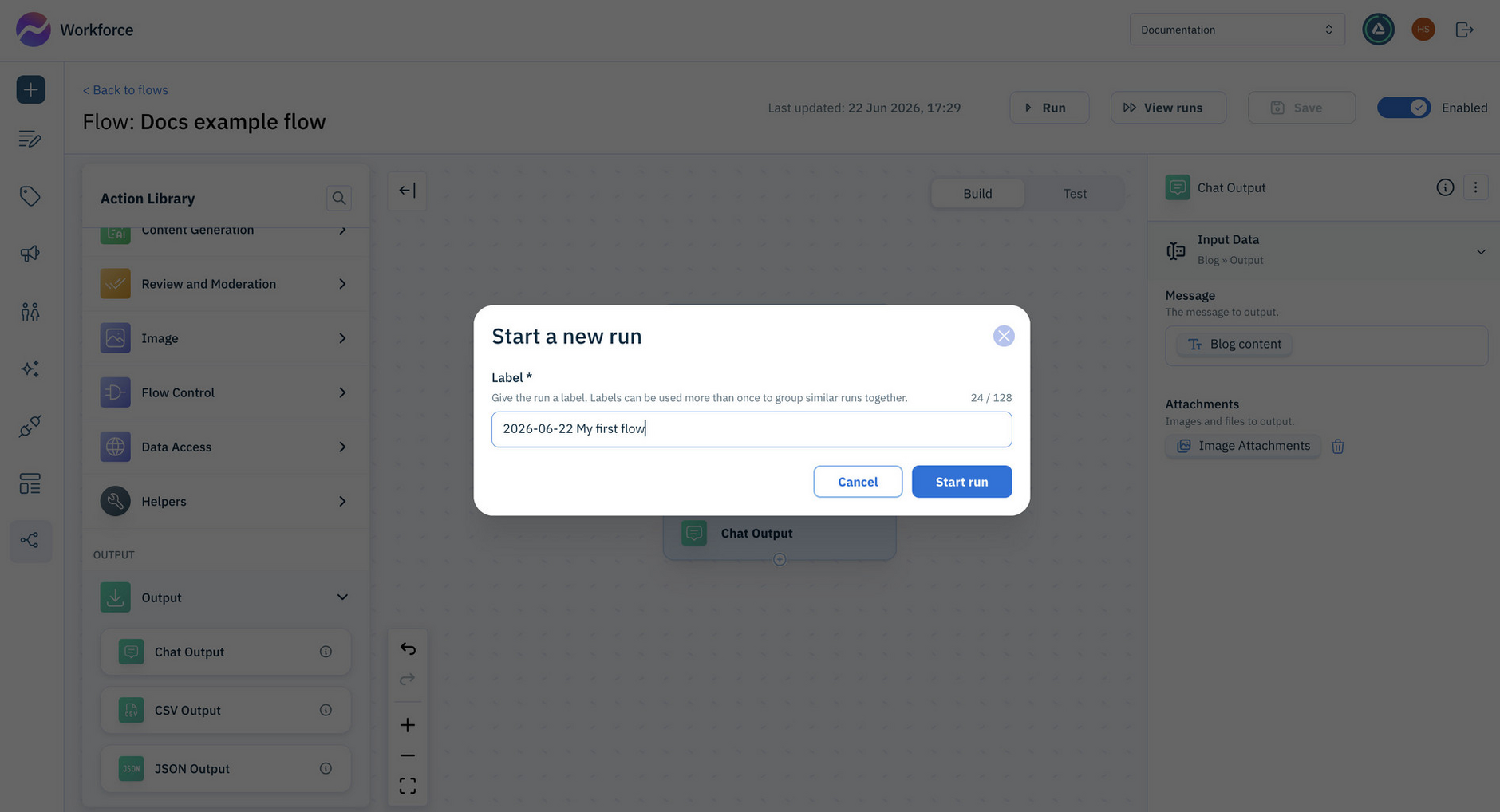 The label helps you identify a run of the flow in the runs list