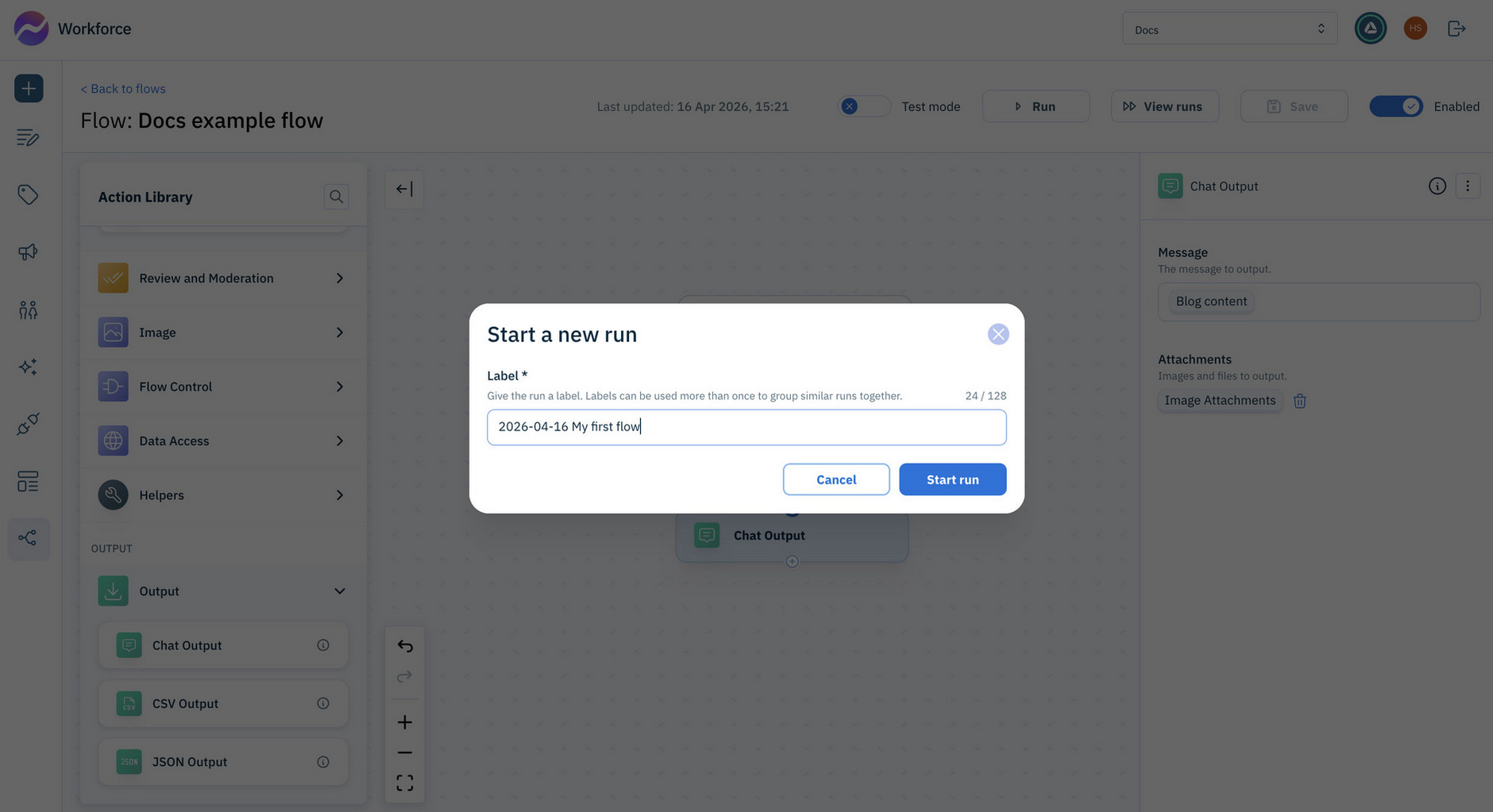 The label helps you identify a run of the flow in the runs list