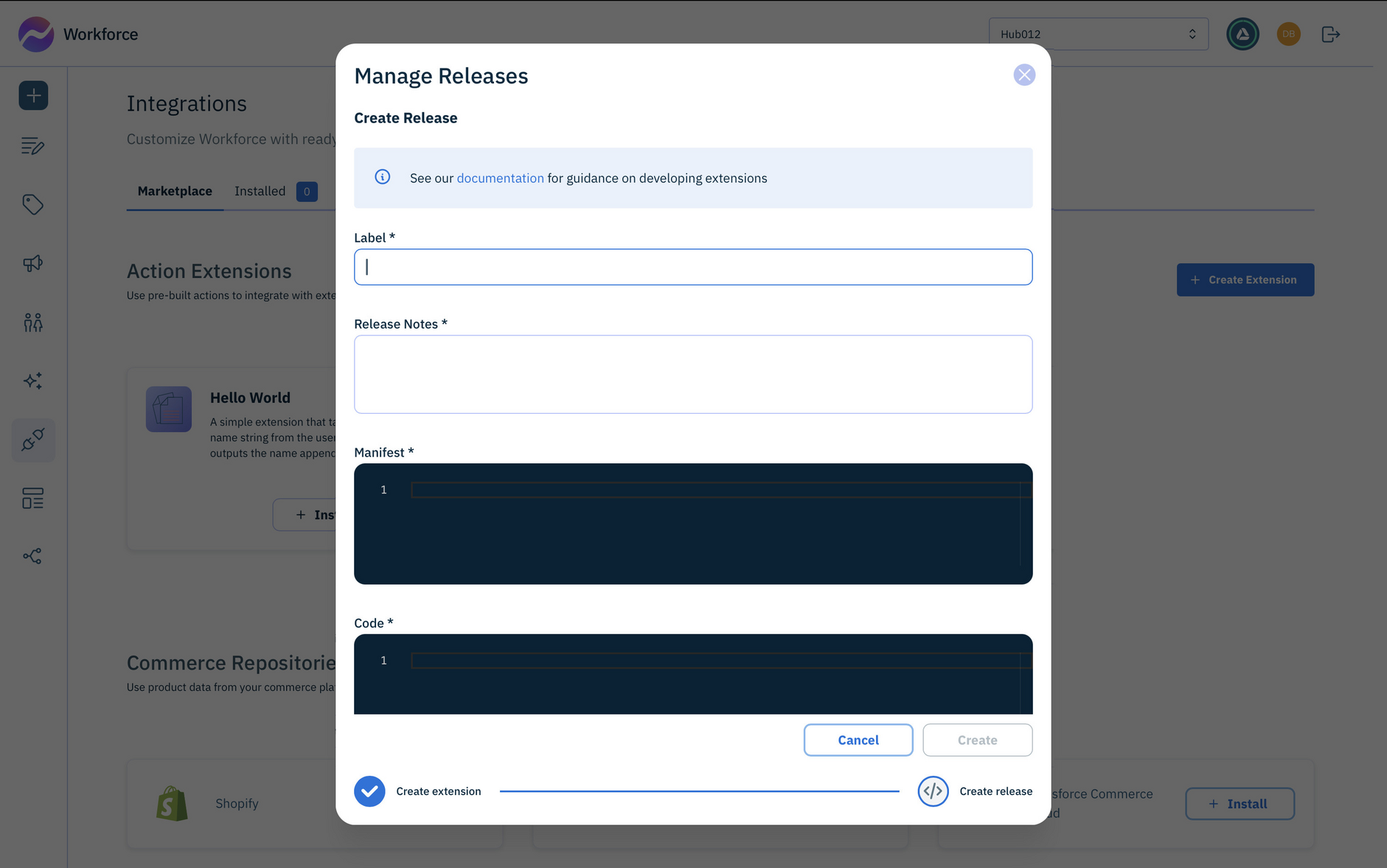 The create release dialog