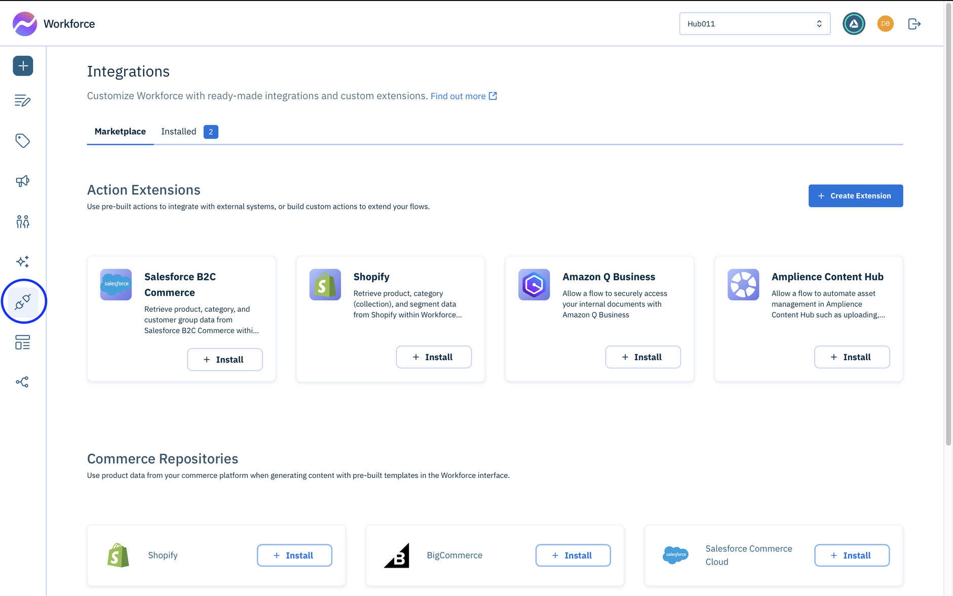 The Workforce integrations UI