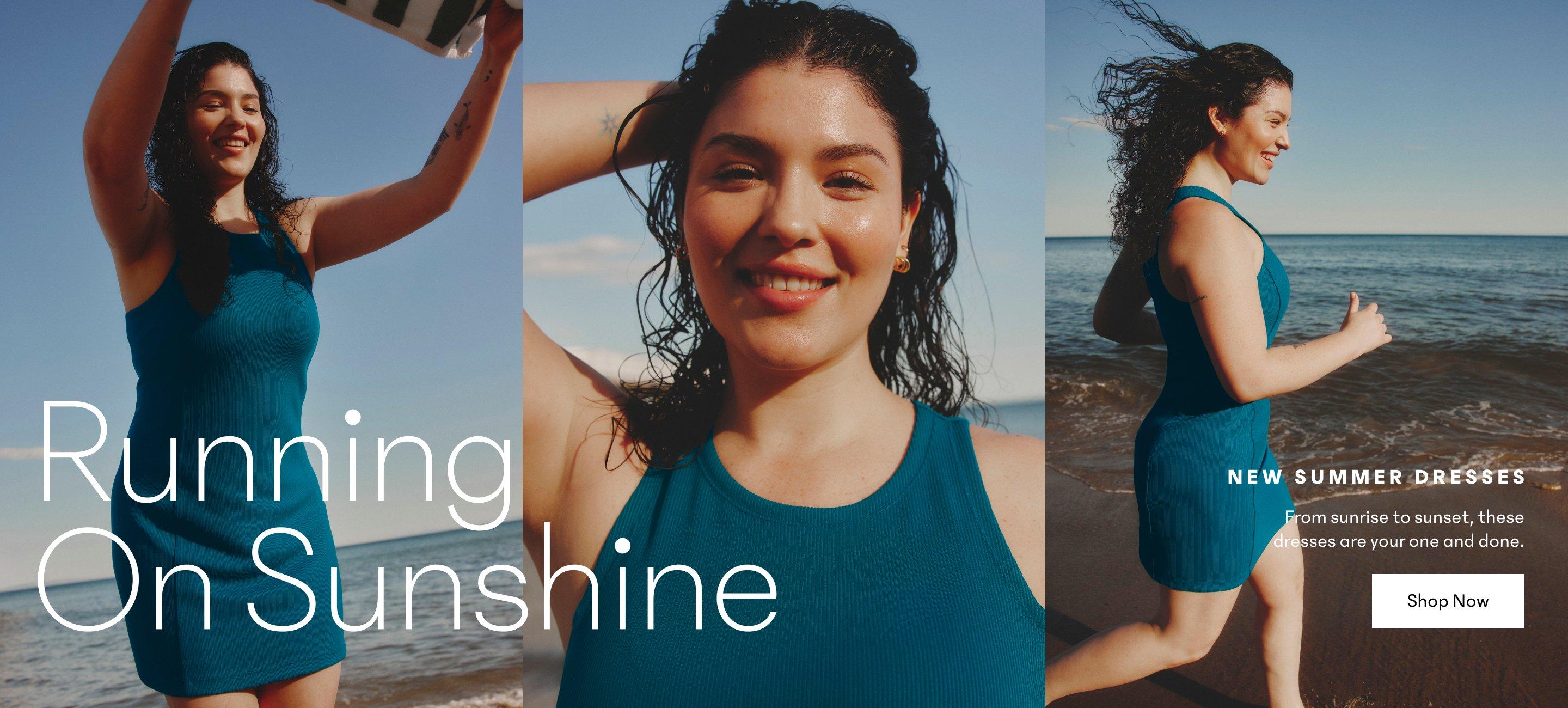 Running on Sunshine. New Summer Dresses. From sunrise to sunset, these dresses are your one and done. Shop Now. Woman running on beach smiling.