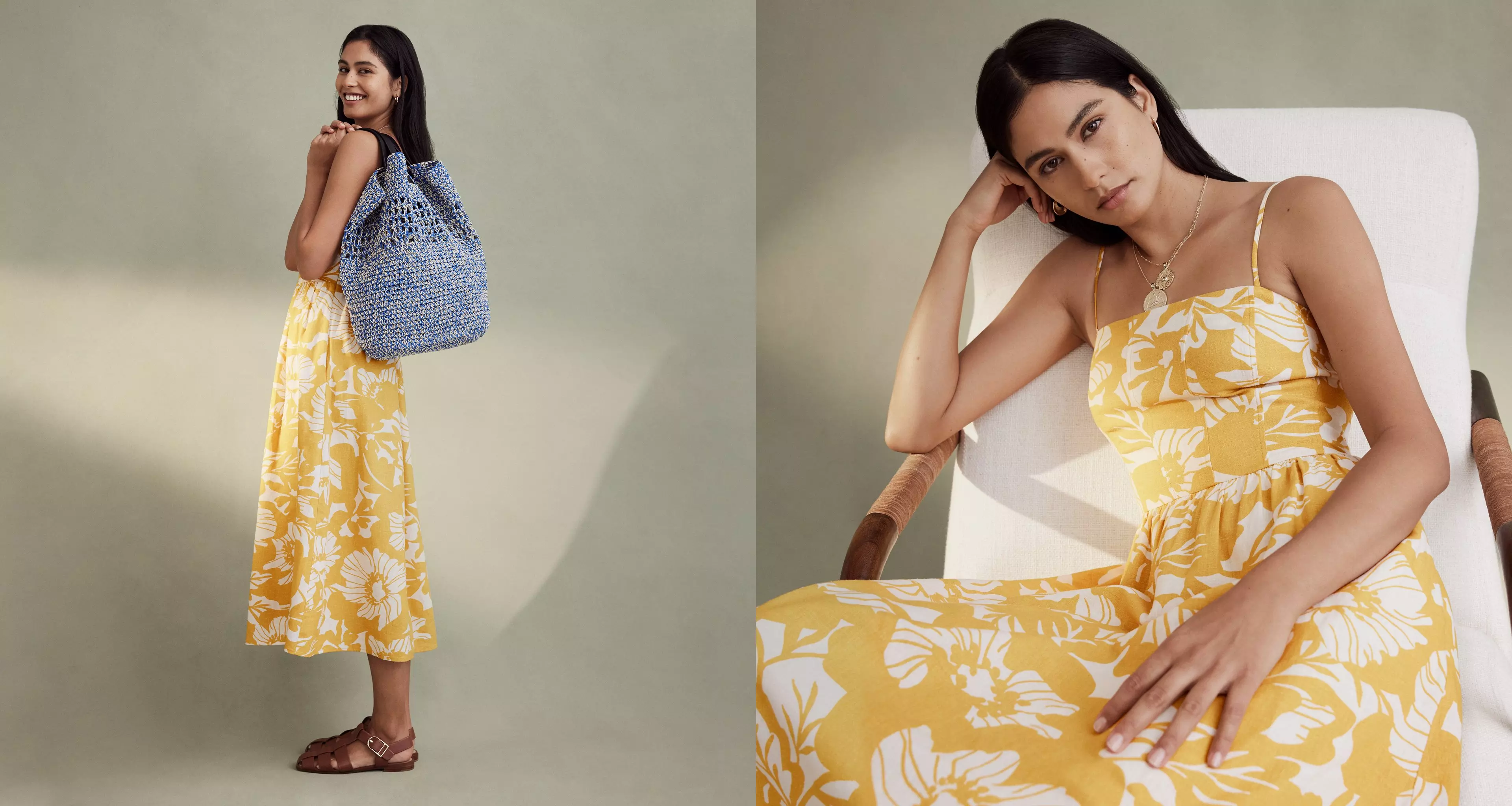 Woman in yellow printed dress.