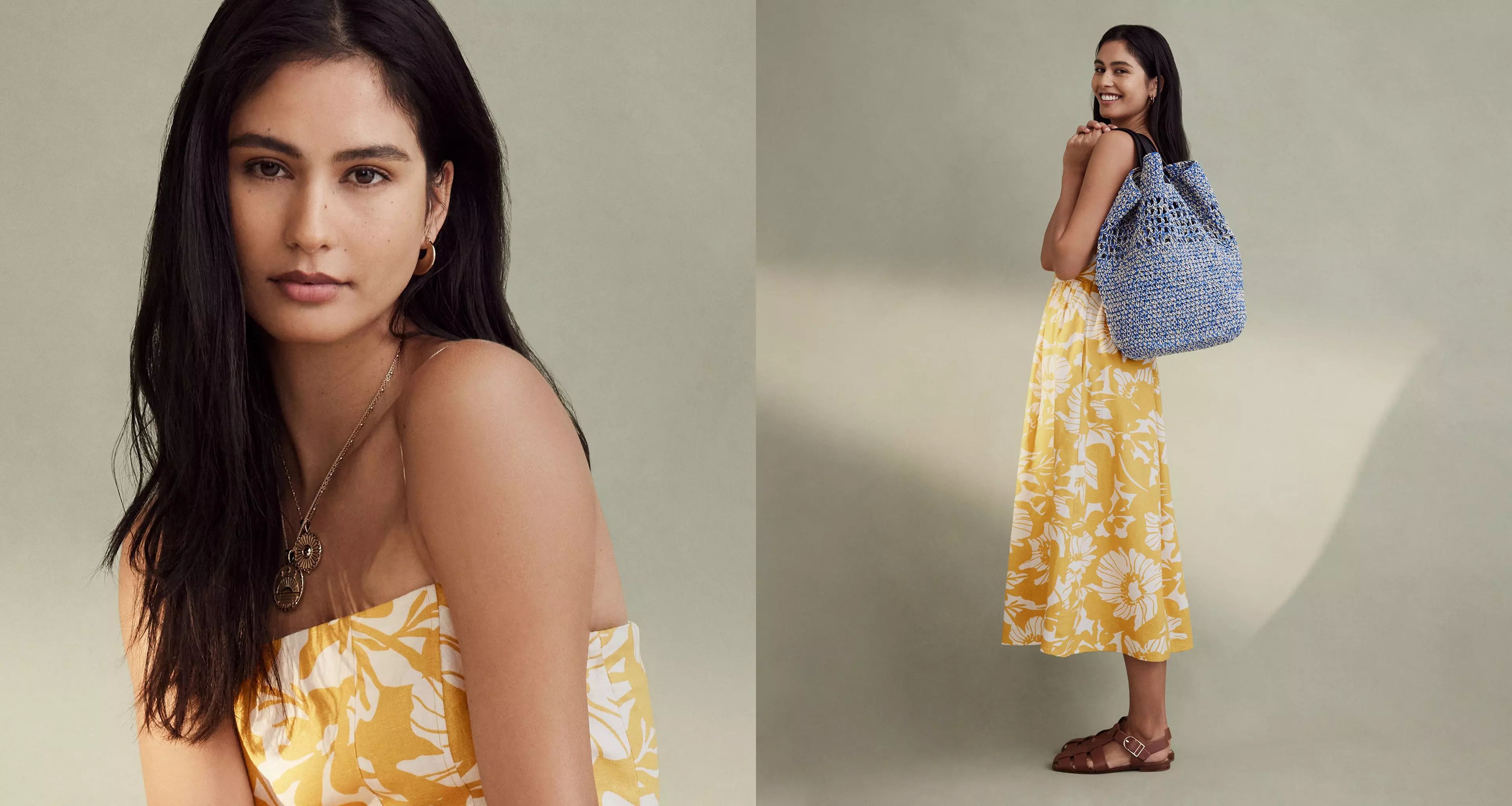 Woman in yellow floral dress.