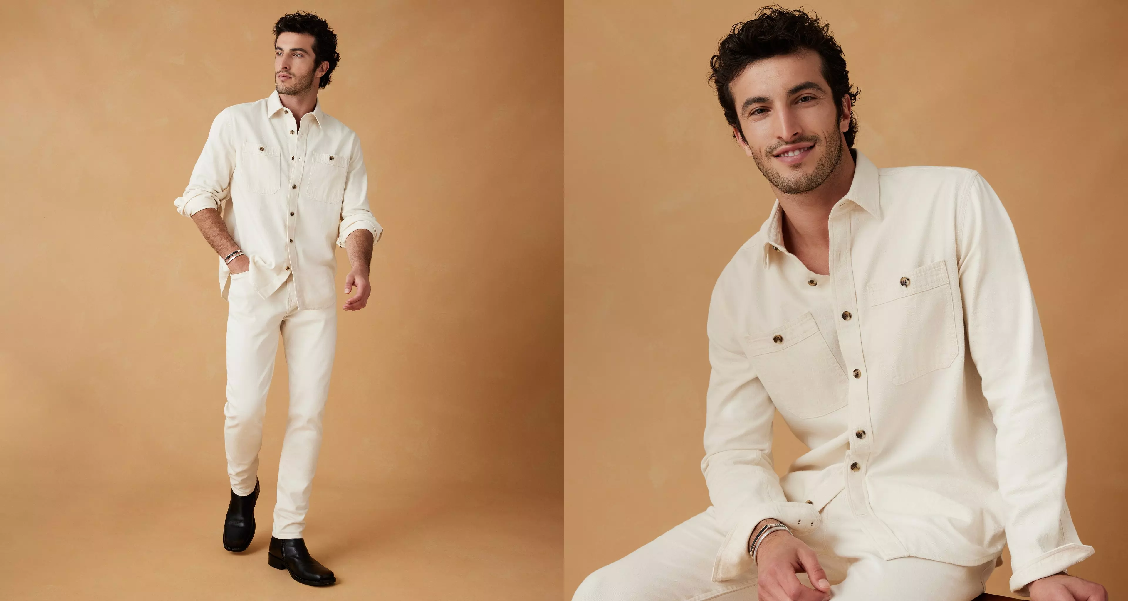 Man in white shirt and pants.