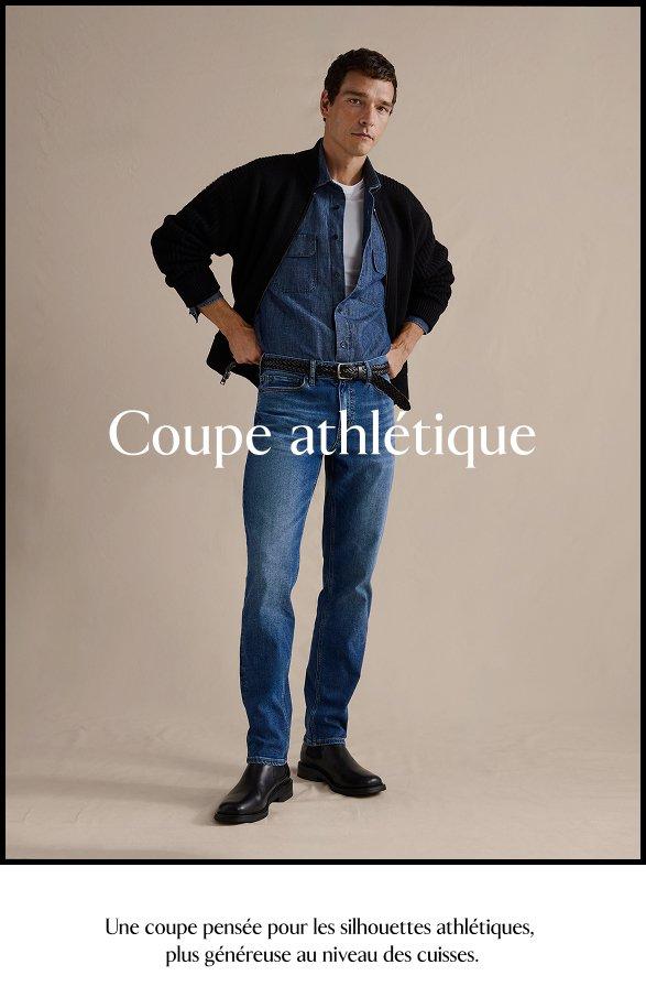 Athletic. A fit that's thoughtfully designed for athletic builds or those who like more room in the thigh.