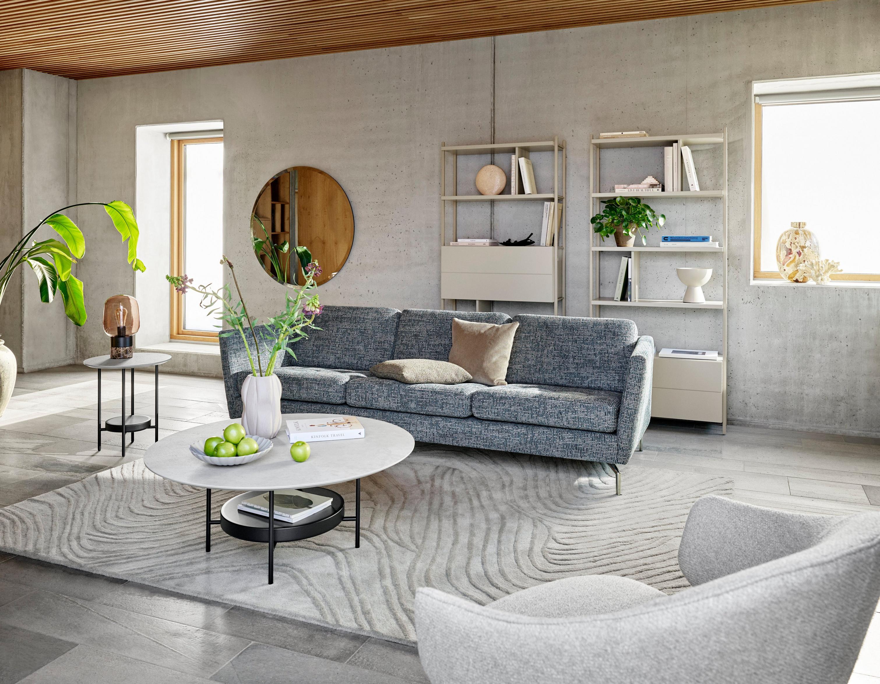 Bright living space featuring the Osaka sofa in blue Tuscany fabric.
