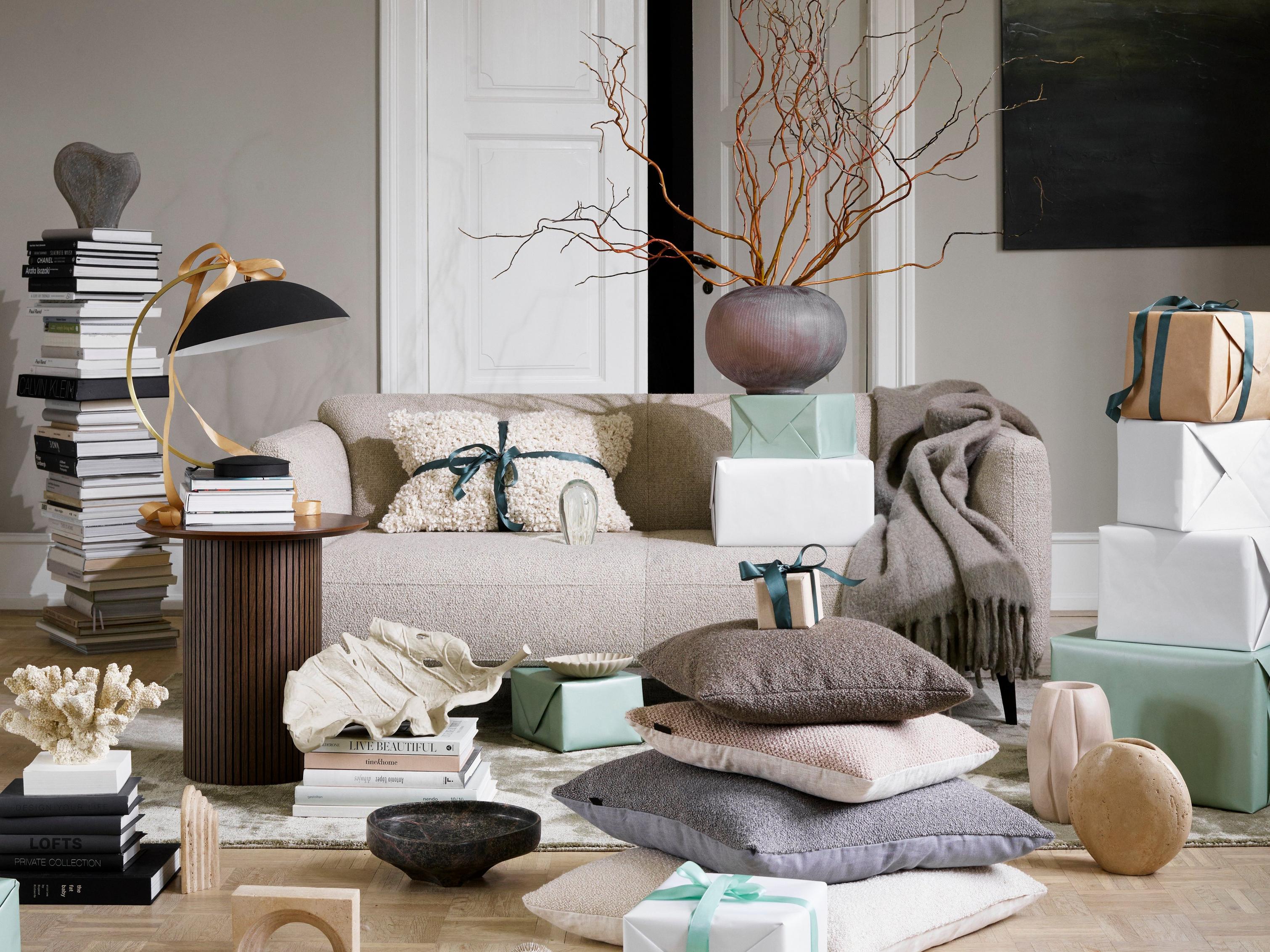 Light and airy living room filled with gifts
