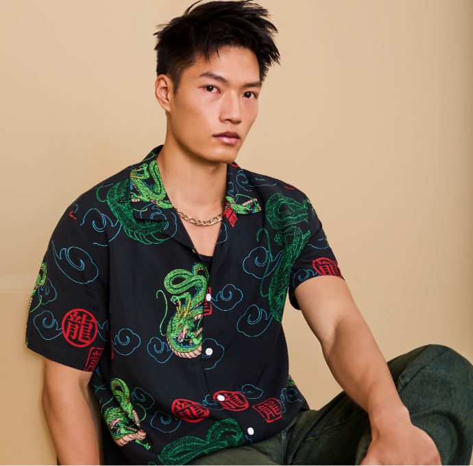 Dragon Ball Z Shenron Allover Print Woven Button-Up - BoxLunch Exclusive