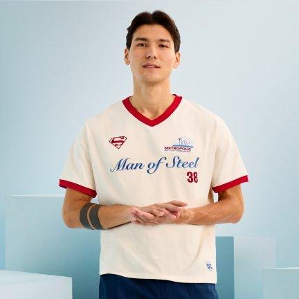 DC Comics Superman Man of Steel Embroidered Ringer V-Neck T-Shirt