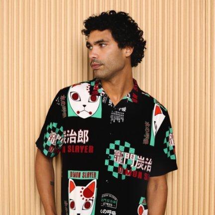 Demon Slayer: Kimetsu no Yaiba Tanjiro's Mask Allover Print Woven Button-Up
