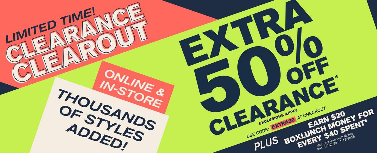 Limited Time! Extra 50% Off Clearance Online & Entire Store