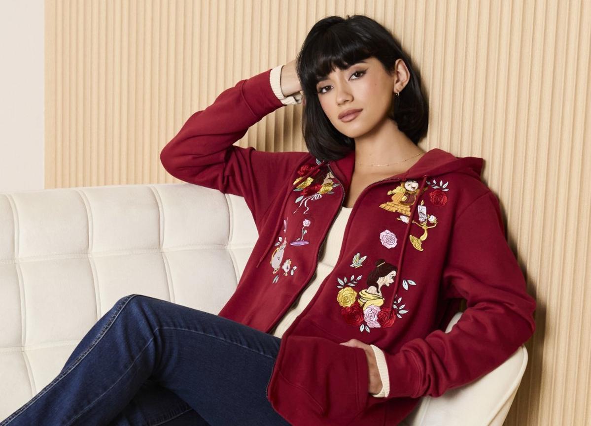 Disney Beauty and The Beast Embroidered Characters Zippered Hoodie - BoxLunch Exclusive