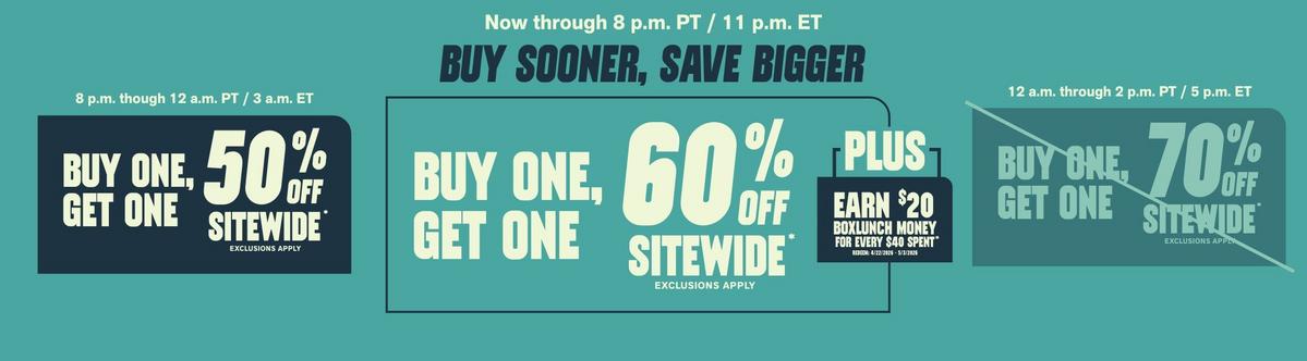 Buy One, Get One 60% Off Sitewide