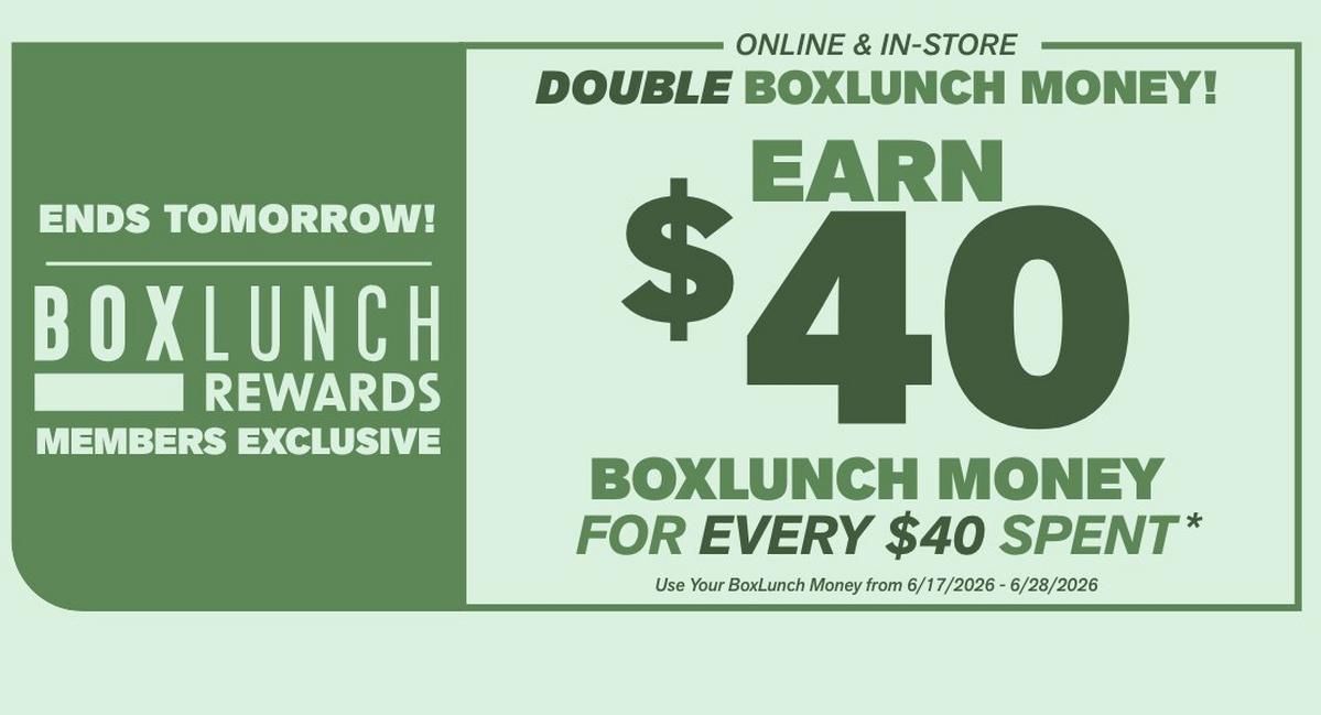 Ends Tomorrow! BoxLunch Rewards Members Exclusive: Earn Double BoxLunch Money