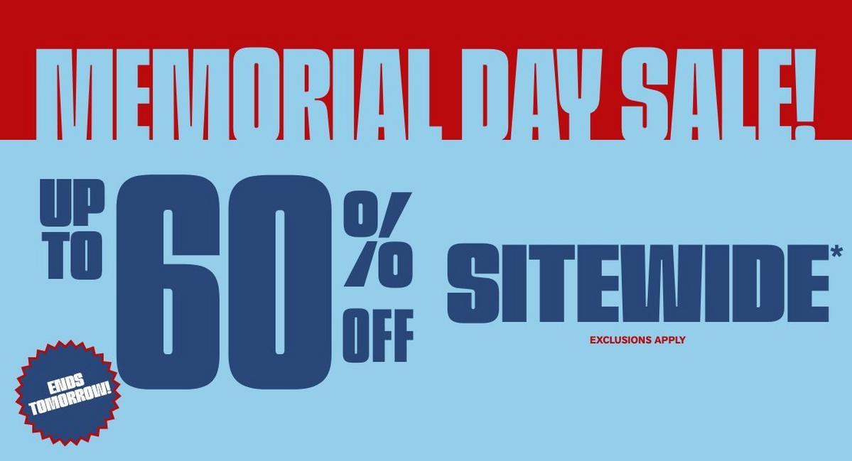 Ends Tomorrow! Memorial Day Sale! Up To 60% Off Sitewide