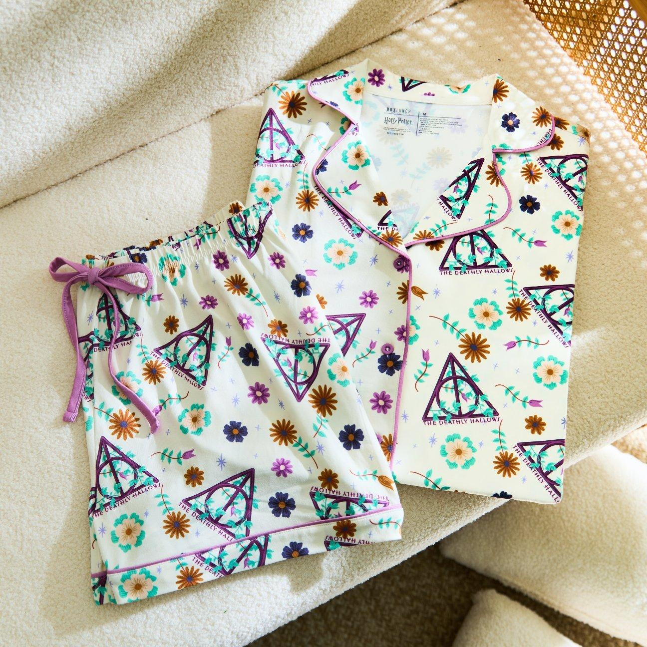 Harry Potter The Deathly Hallows Floral Allover Print Women's Sleep Shirt & Shorts Set - BoxLunch Exclusive