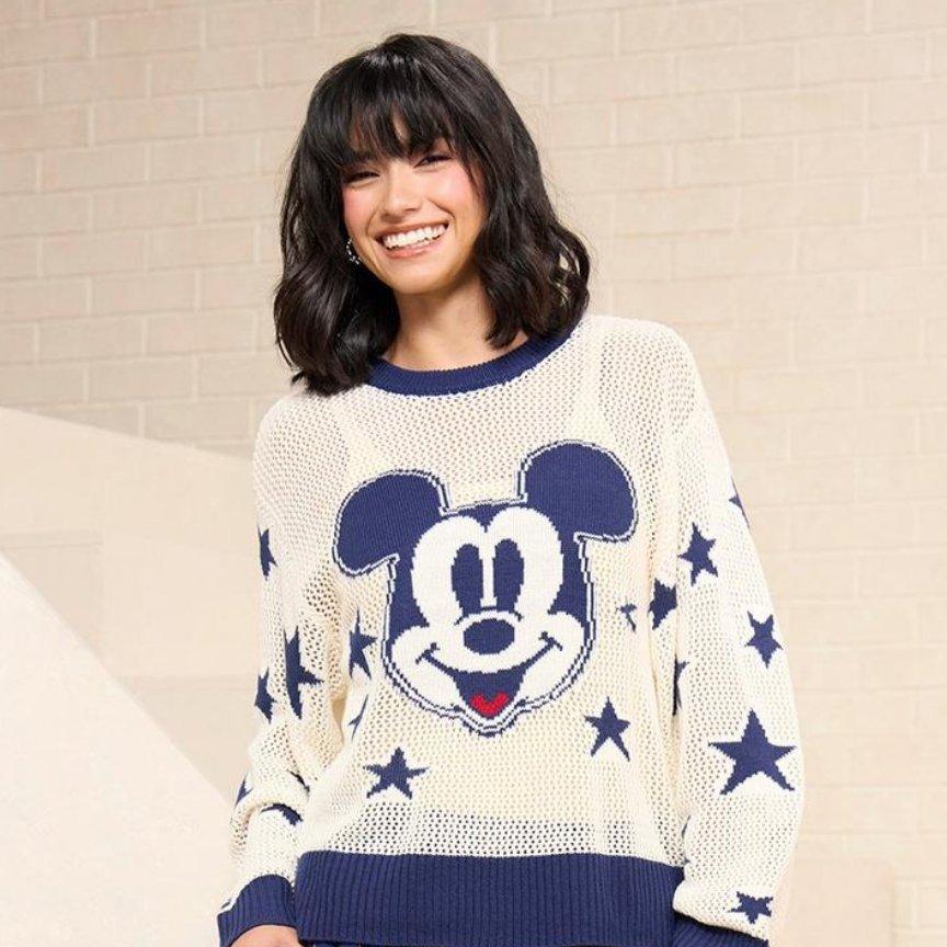 Disney Mickey Mouse Americana Tonal Blue Open Knit Women's Sweater - BoxLunch Exclusive